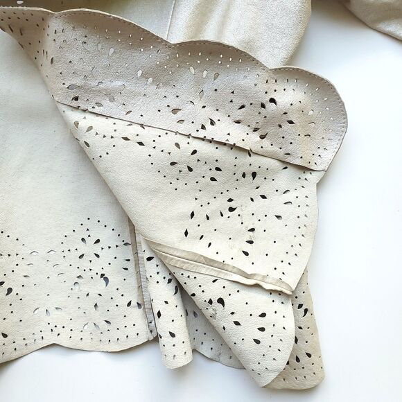 C Concept Laser Cut Leather Jacket Size 14 Vintage Boho Western Tan Beige Gold - Picture 14 of 16